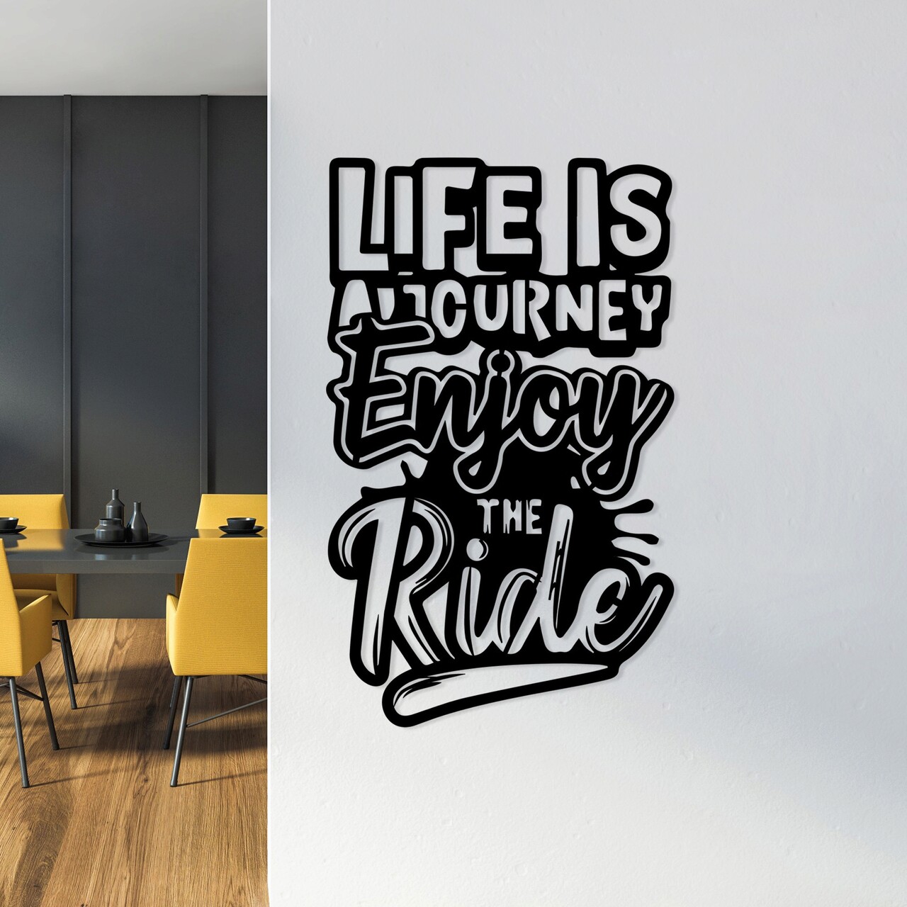 Decoratiune de perete, Lıfe Is A Journey Enjoy The Ride, Dimensiune: 42 x 70 cm, Negru - imagine 6